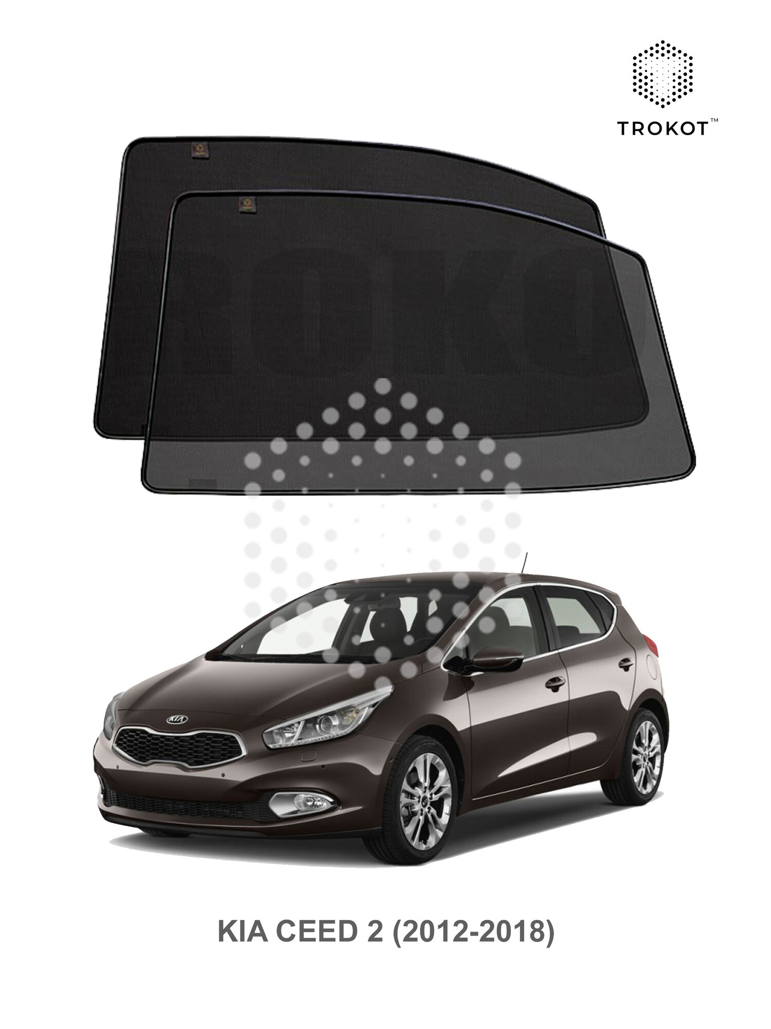 Каркасные автошторки на магнитах трокот STANDART на Киа / Кия Сид Kia Ceed (2) (2012-2018) Хэтчбек 5 дв, Комплект на задние двери Солнцезащитные шторки на окна