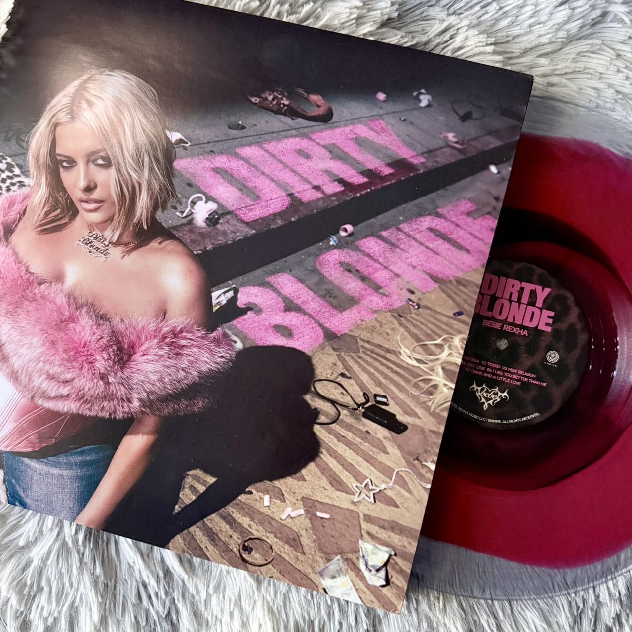 Виниловая пластинка Bebe Rexha Dirty Blonde Limited Edition, Numbered, Stereo, Cosmopolitan Spill Pink & Black Smash on Clear Vinyl Vinyl, LP, Album, , vinyl record