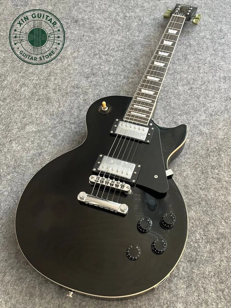 Электрогитара Les Paul, глянцевый черный корпус, два хамбакера, хромированная фурнитура
