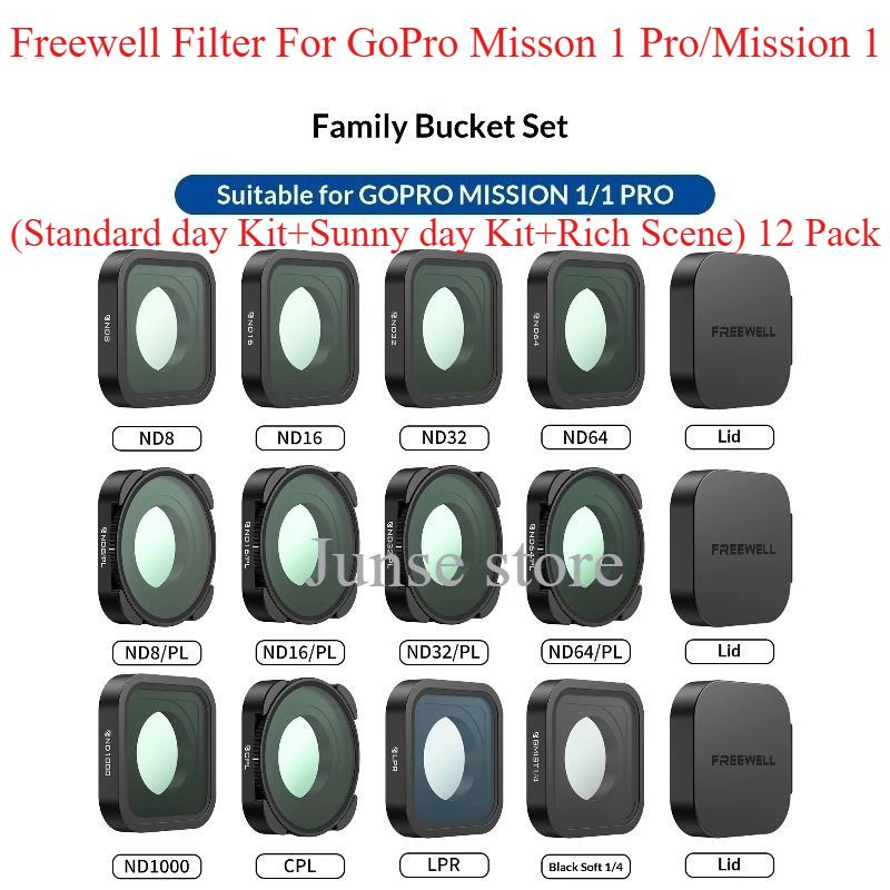 Фильтр/ND ослабляет свет FREEWELL Freewell ND Filter CPL Polarizer 12Pack For GoPro Misson 1 Pro/Mission 1 Lens Camera, Anti Reflective/Антибликовое покрытие, Restore True Color For Outdoor