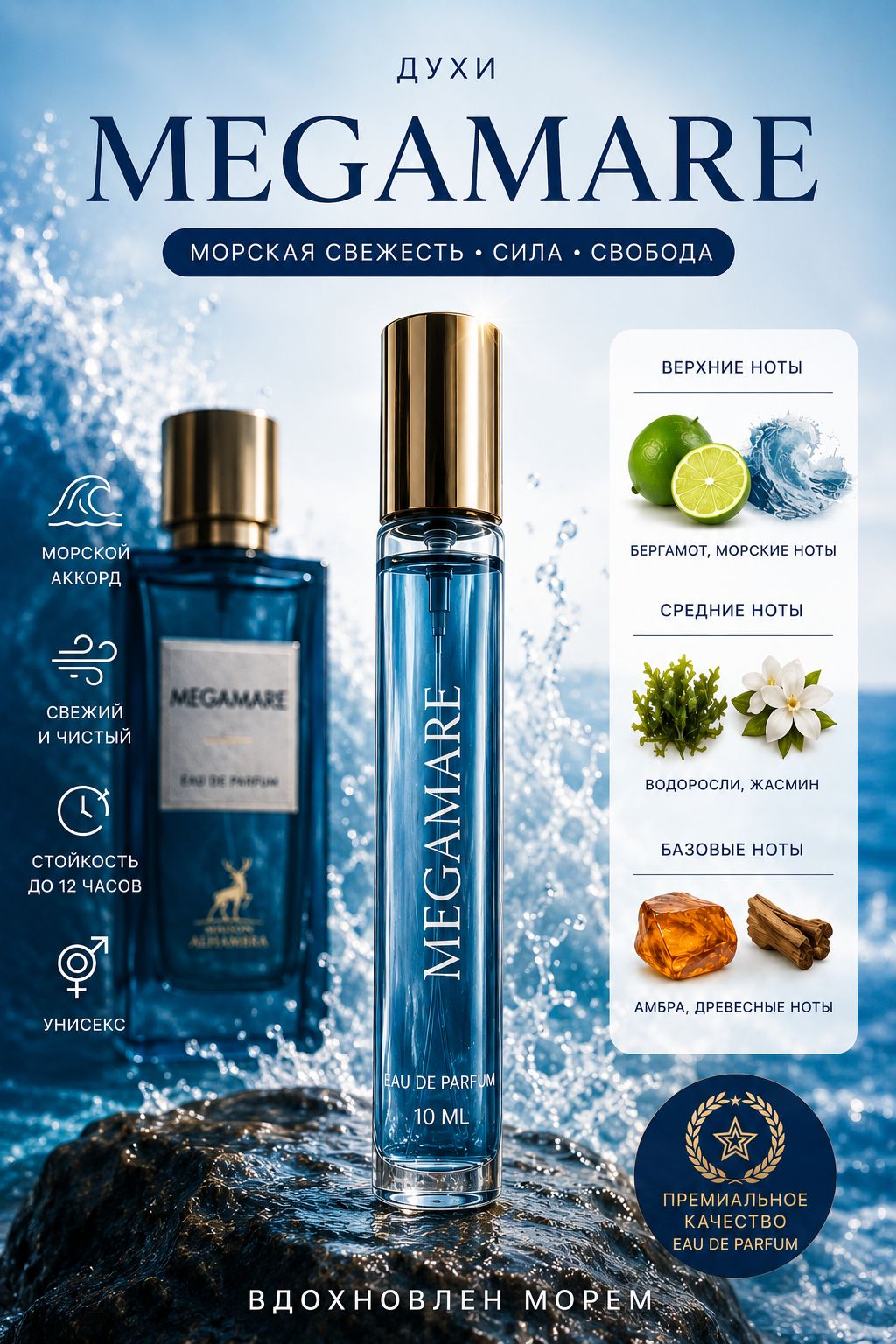 Духи мужские Megamare 10 ml / парфюмерная стойкая вода мужская мегамар