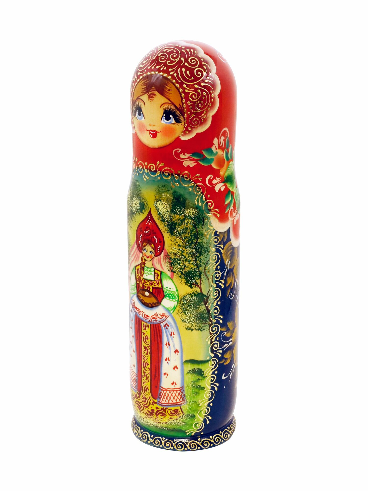 Футляр под бутылку посадский Девушка с Караваем, синий, 0,5л