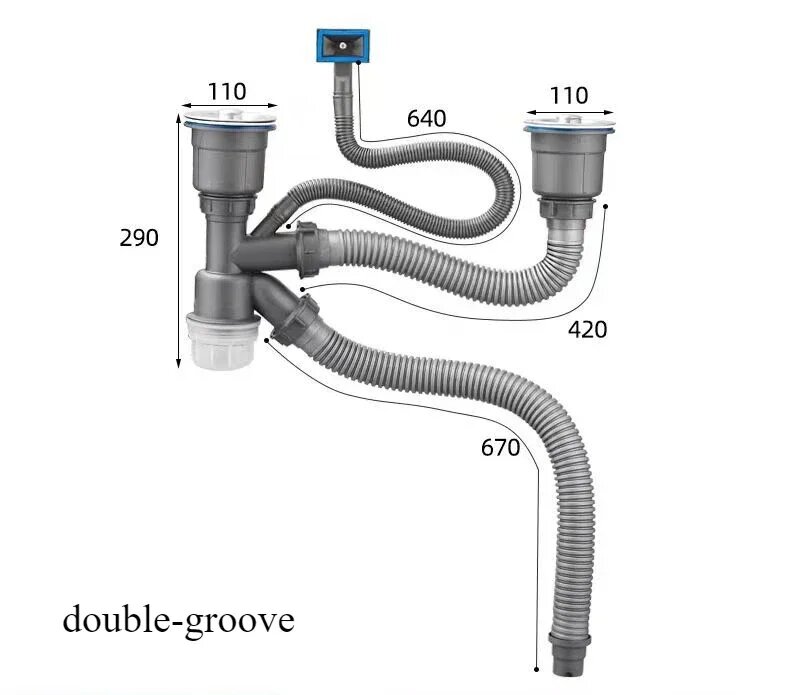 Комплект для слива воды из двойной раковины Double Groove