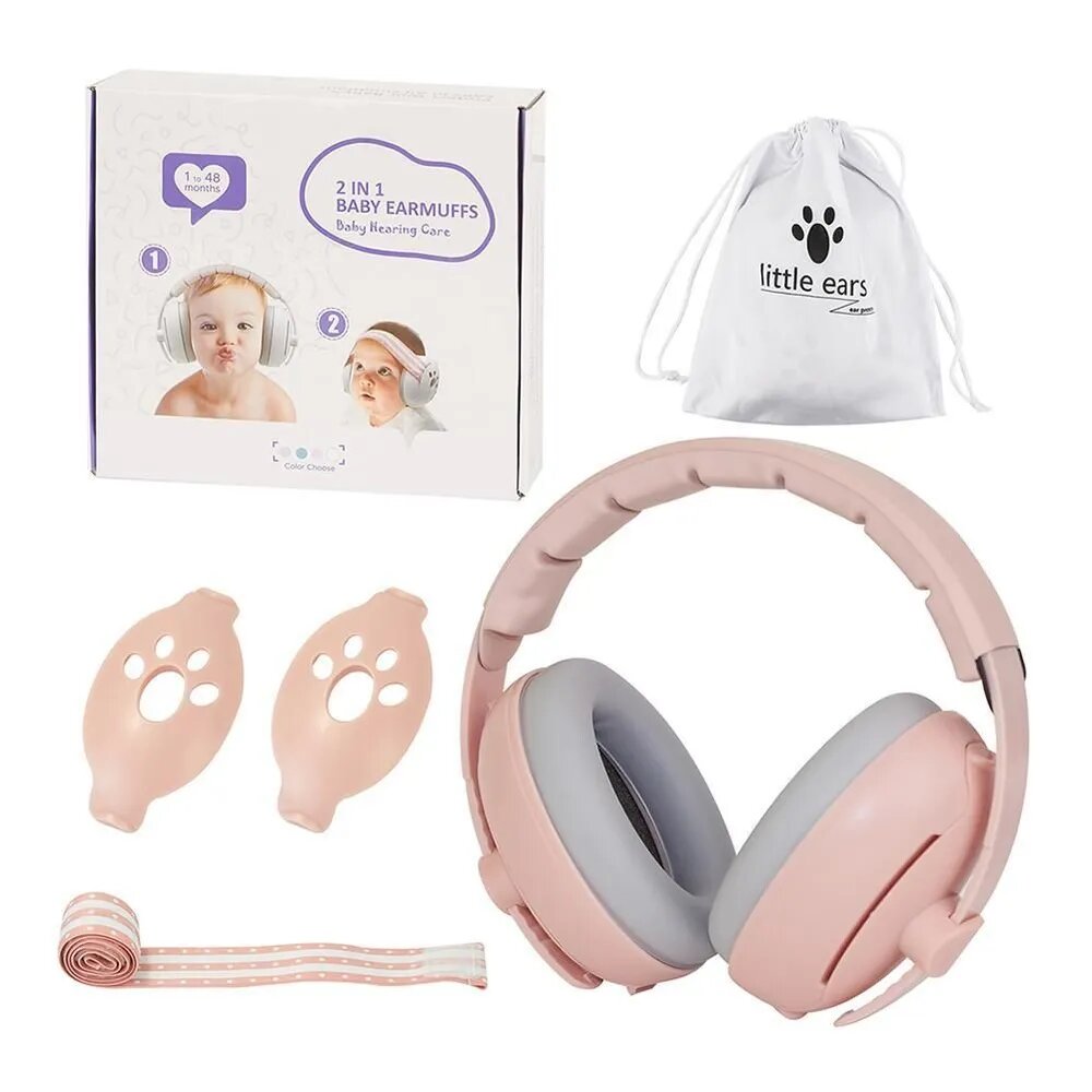 Little ears Наушники противошумные детские розовые, 2 в 1, 1-48 месяцев