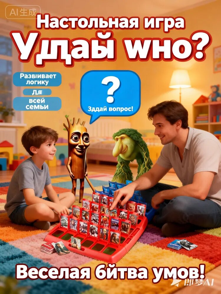 Настольная игра "Угадай кто?" для детей и взрослых, логическая игра-головоломка в дорогу, семейная развивающая игра (компактная)