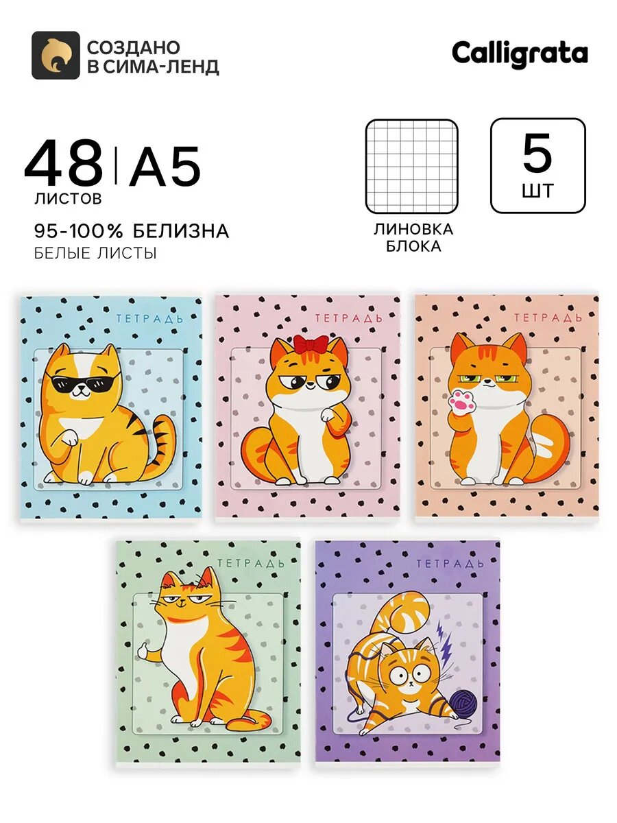 Тетради в клетку набор 48л/5 шт