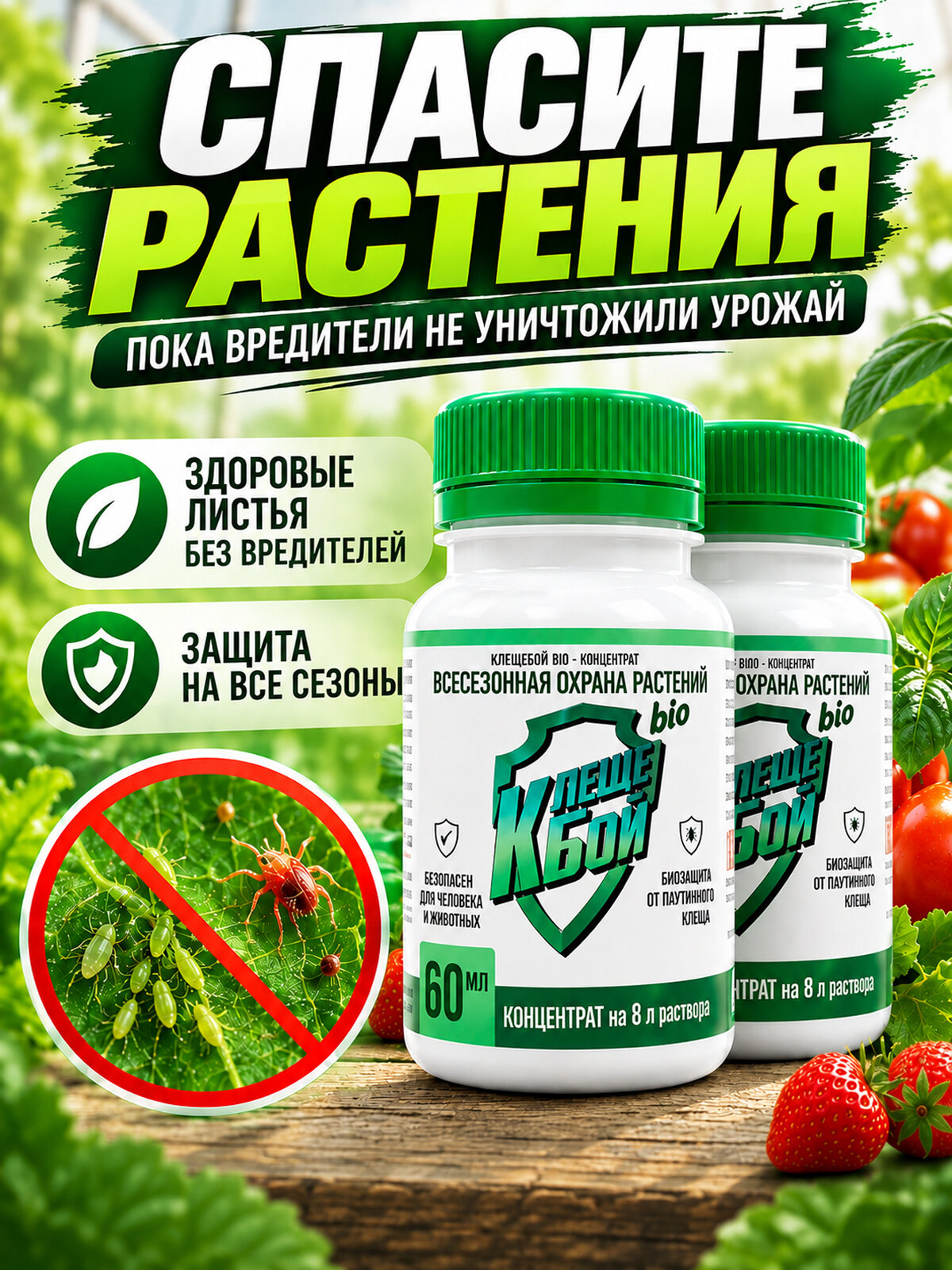 Клещебой BIO 120мл. Средство от тли, гусениц, трипсов, паутинного клеща и других насекомых вредителей на растениях
