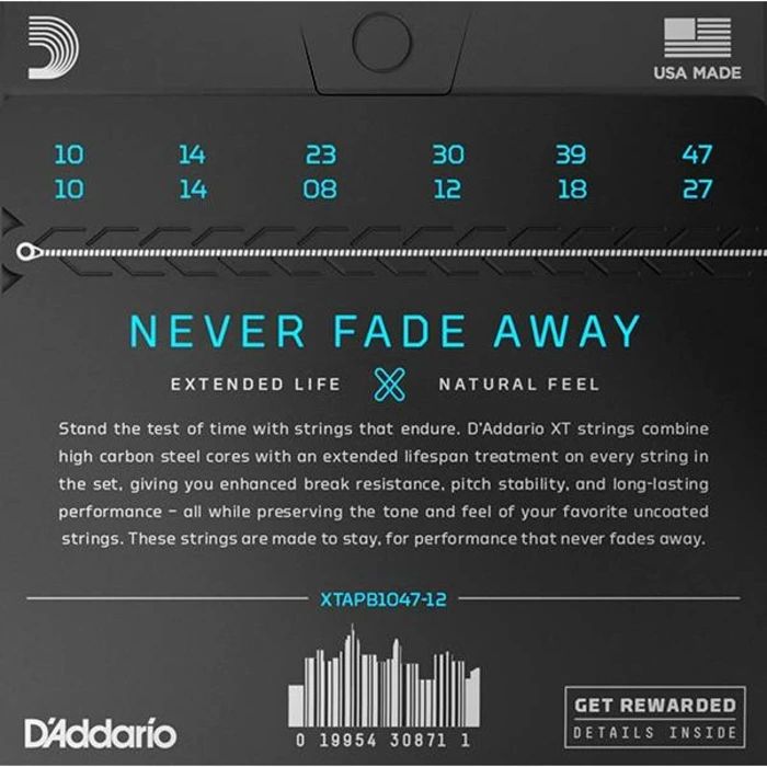 DAddario XTAPB1047-12 Комплект струн для 12-струнной акустической гитары 10-47