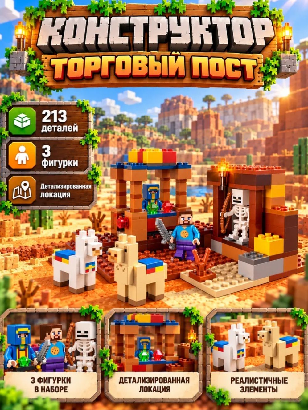 Конструктор Майнкрафт Торговый пост, 213 деталей