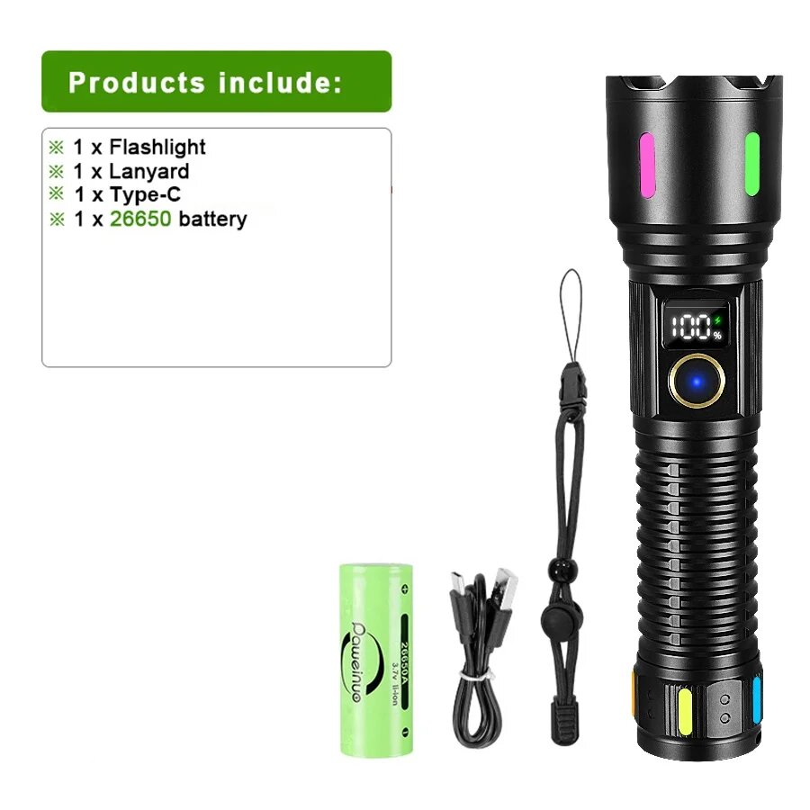 Мощный тактический фонарь, 26650 battery, Emitting Color: 26650 battery