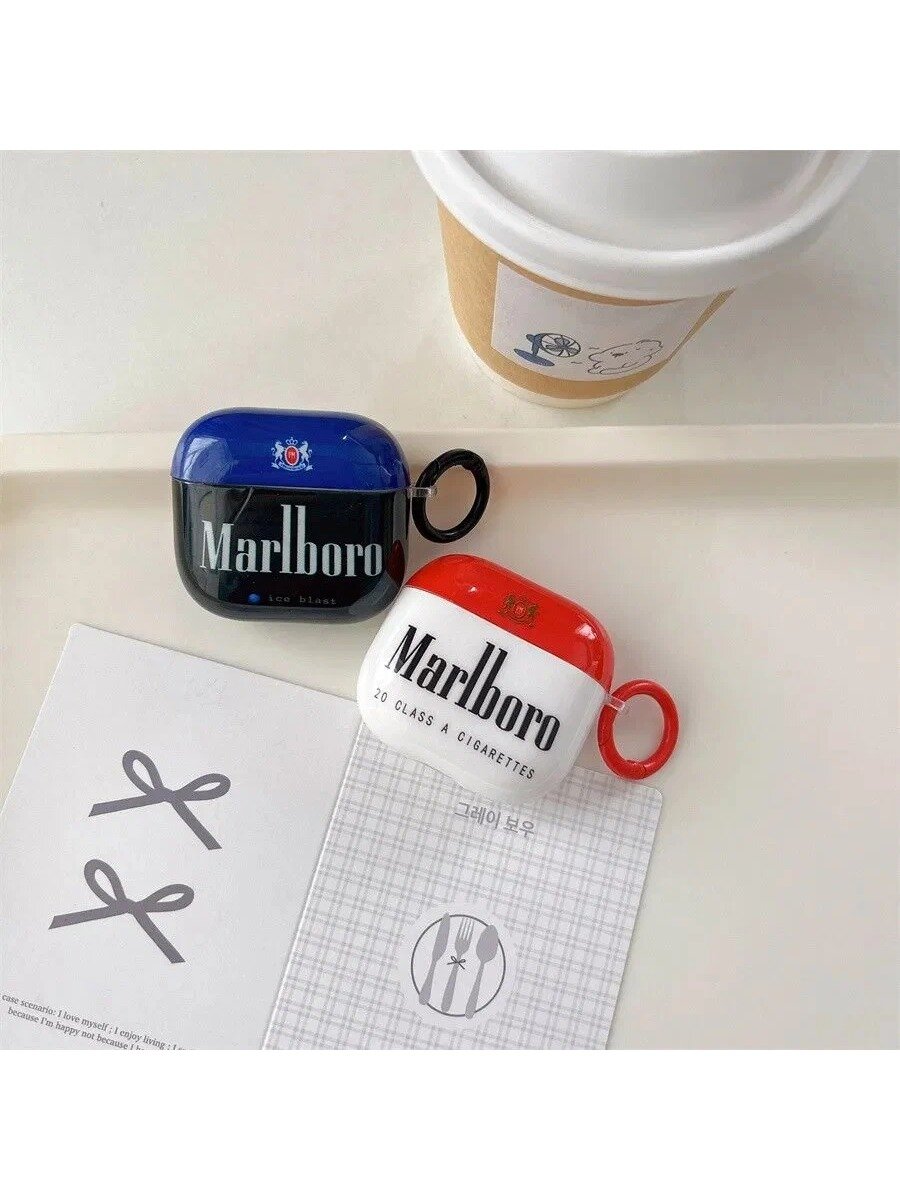 Чехол для Аирподс Про 2 / Airpods Pro 2 творческие Marlboro Марлборо жесткий чехол, цвет: белый