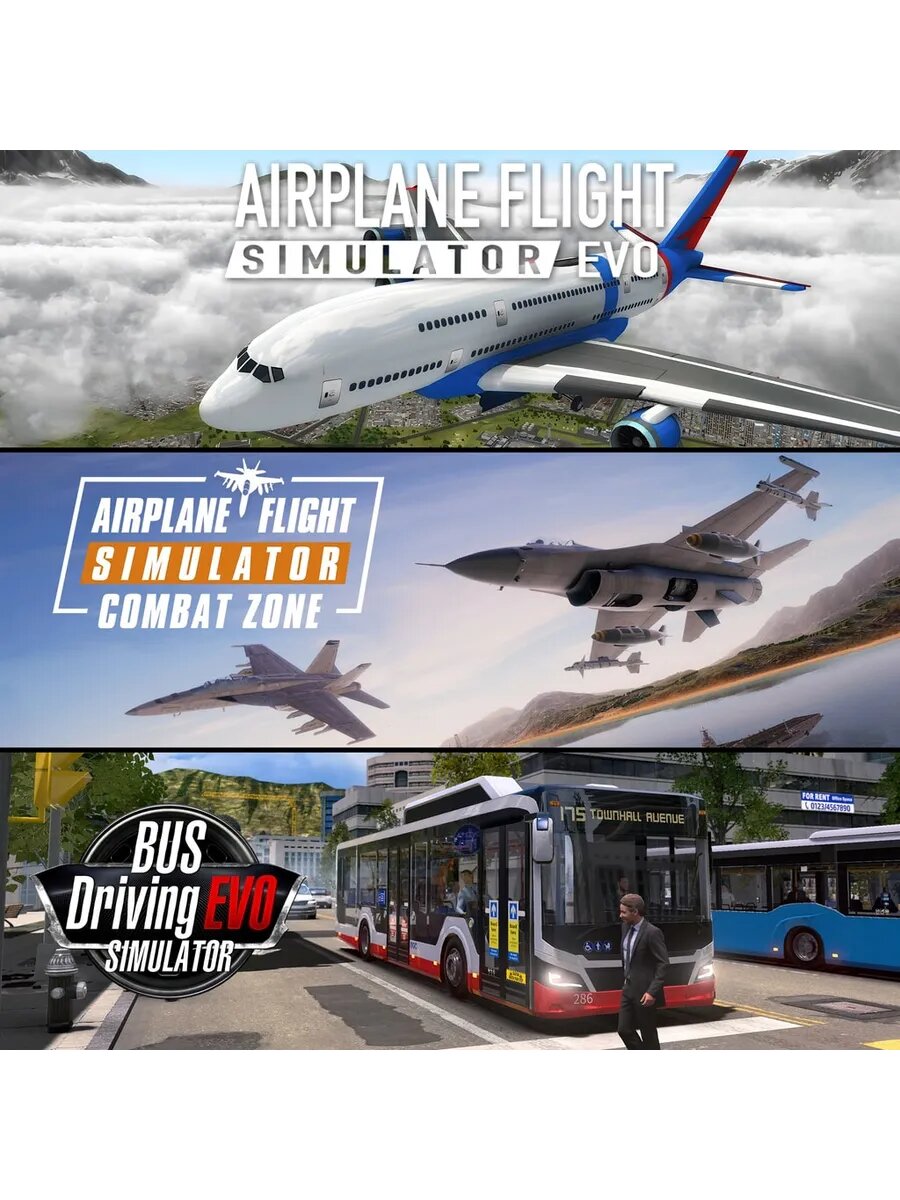 Airplane Flight Simulator : EVO & Combat Zone + Bus Driving