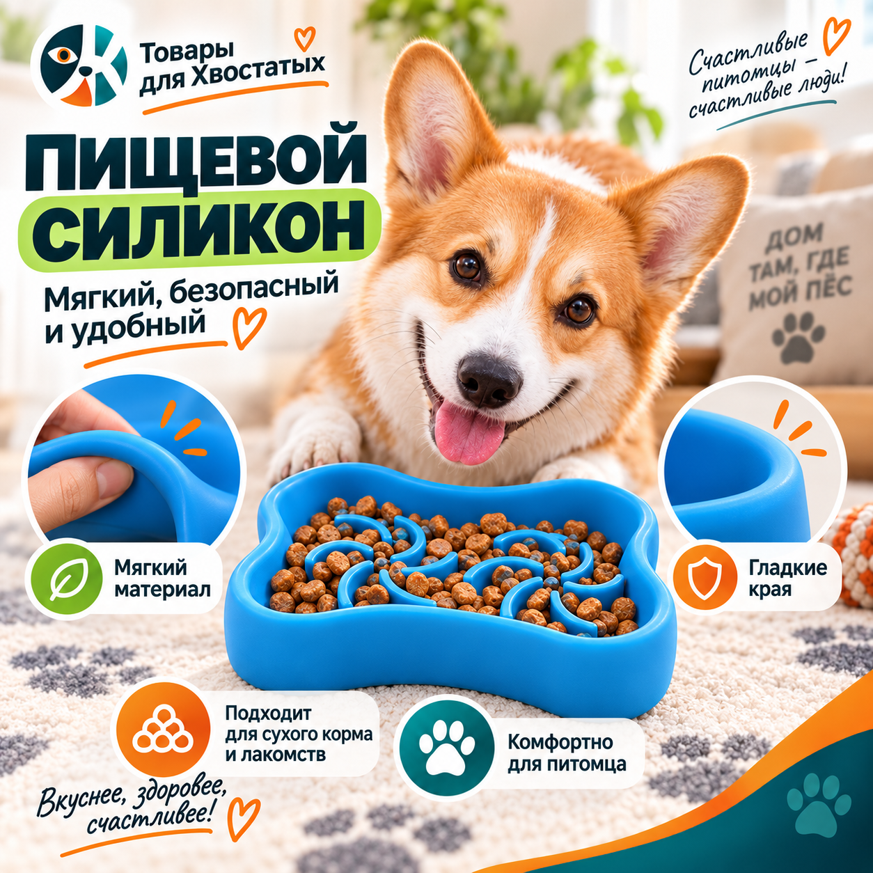Силиконовая миска медленного кормления для собак и кошек, антискользящая, замедляет прием пищи, предотвращает переедание