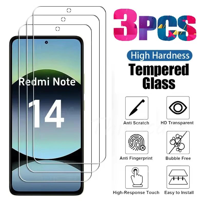 3 шт. закаленное стекло высокой четкости для Xiaomi Redmi Note 14 14S 10 11 12 13 Pro Plus 9c 10c 12c 13c 14c 9a 9t Защитная пленка для экрана