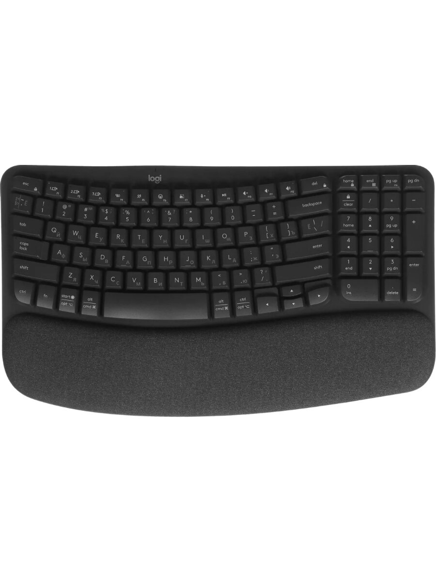 Клавиатура Logitech Wave Keys 920-012319 графитовый, USB, BT/Radio slim Ergo LED (подставка для запястий)