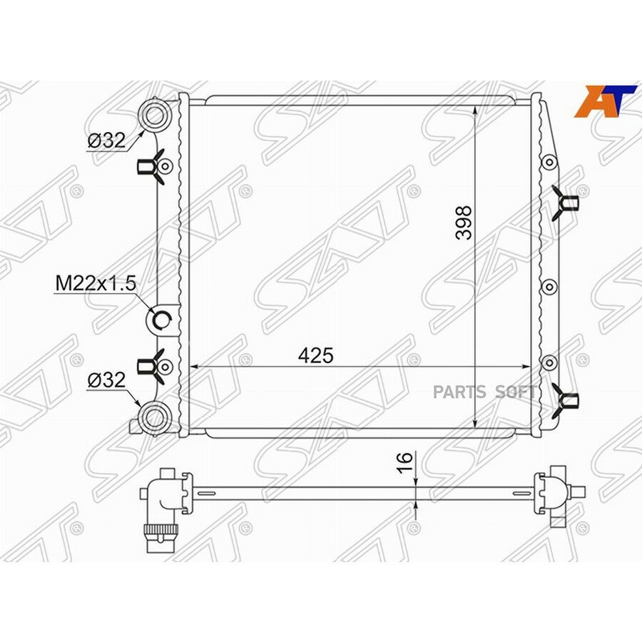 Радиатор Skoda Rapid 12-20 / Volkswagen Polo 01-09 от официального дистрибьютора, SAT, артикул VW0011