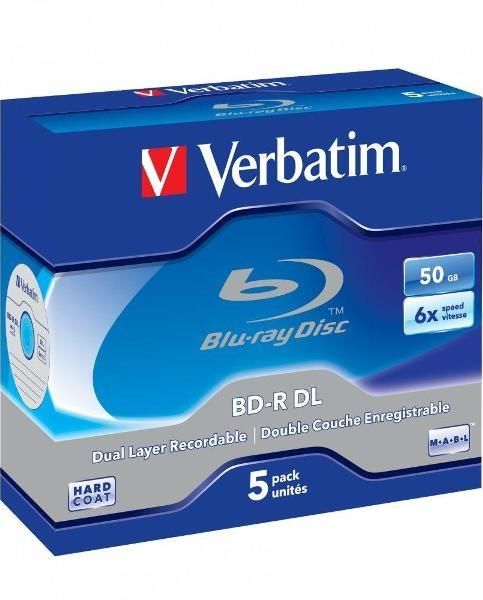 Диск Blu-Ray Verbatim BD-R DL 50 ГБ 6X HardCoat 5 шт. в коробках