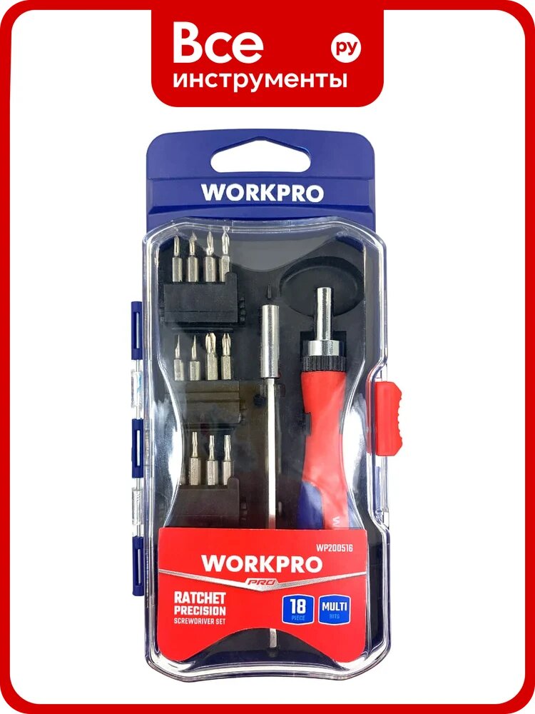 Отвертка трещоточная WORKPRO набор 18 предметов WP200516