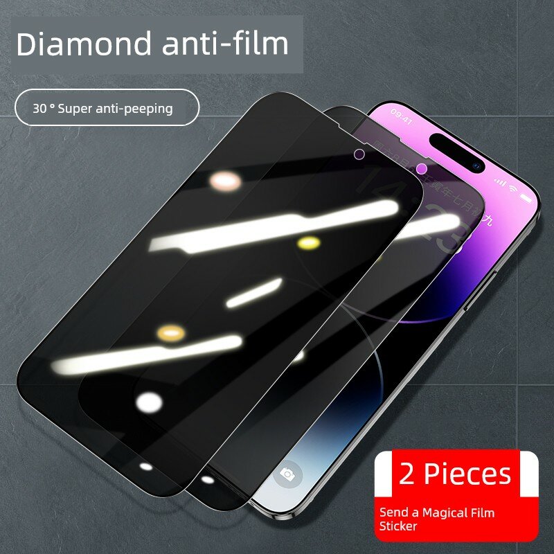 Защитное стекло для iPhone 14 Pro Max с 9D кромкой, прозрачное с защитой от просмотра, 2 шт.