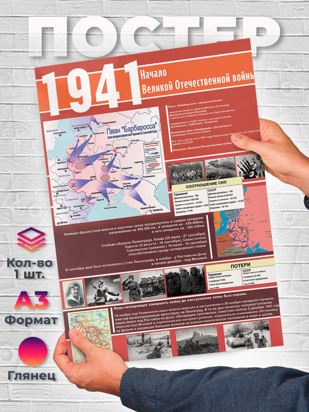 Постер "А3 - Великая Отечественная война 1941 год Начало войны 1941", 42 см х 29.7 см