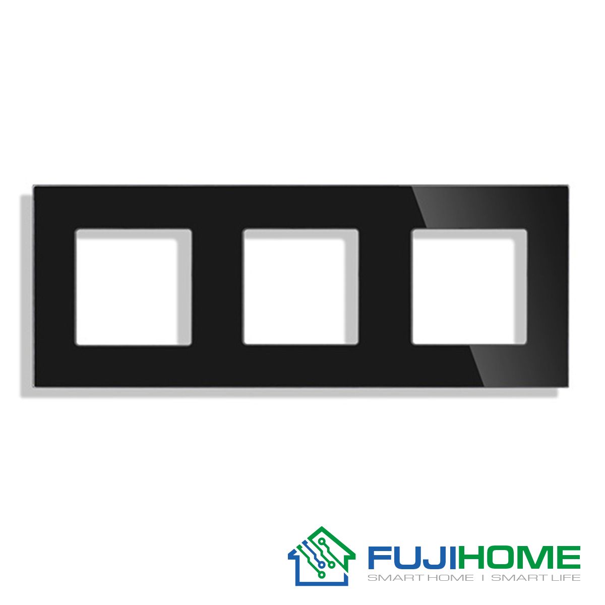 Рамка на 3 поста тройная, FUJIHOME TW-3F-BK, размер 228х86мм, закаленное стекло, цвет черный. Для розеток, выключателей, терморегуляторов.