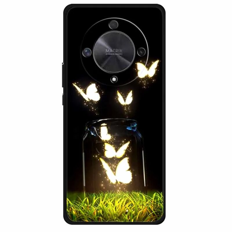 Чехол для Honor X9b 5G, черный, силиконовая роспись