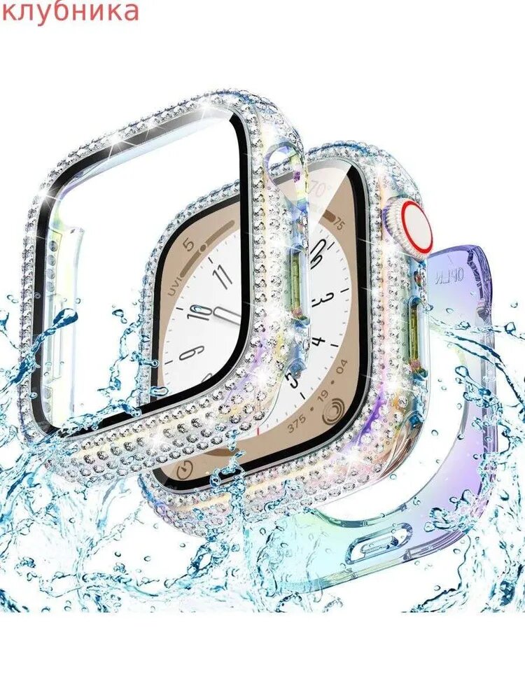 Защитный чехол бампер для Apple Watch Series 10-11 46 мм, с противоударными свойствами, Функция хранителя экрана, твердая оболочка, со стразами