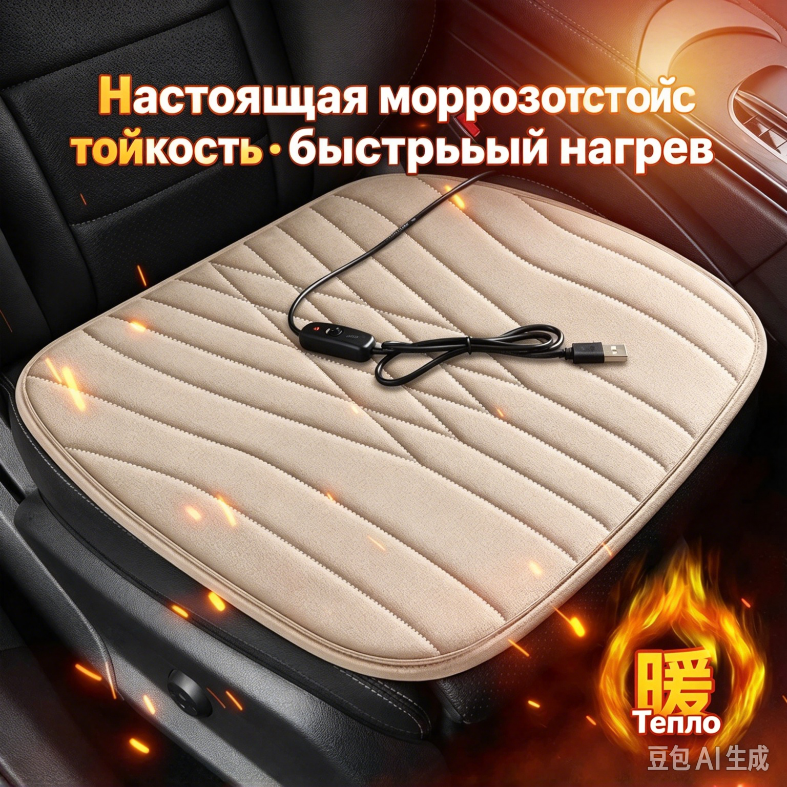 Нагревательное сиденье для автомобиля USB, плюшевое, цвет кофейный, Для задних сидений, Согревает зимой