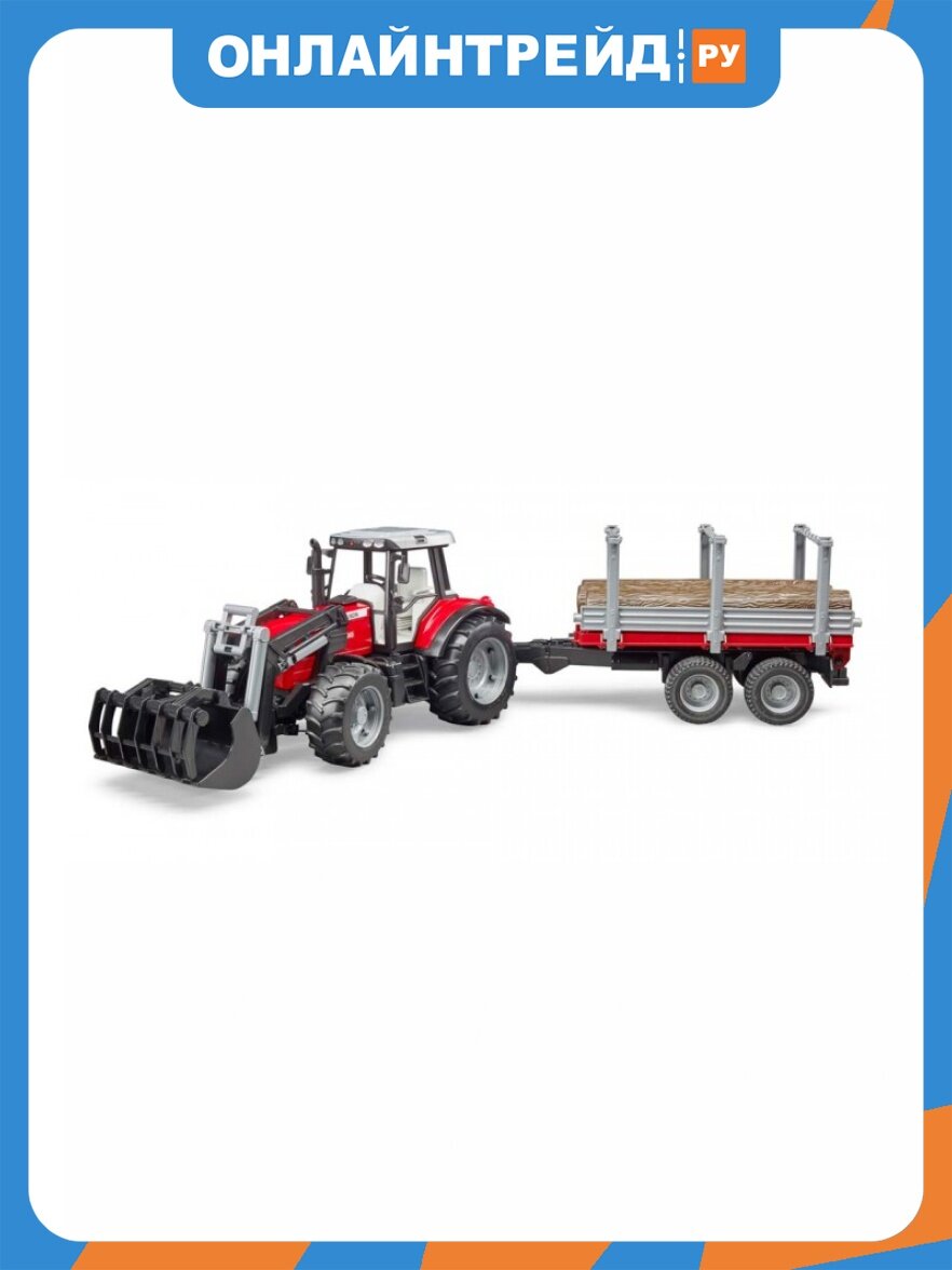 Масштабная модель Bruder 02-046 Трактор Massey Ferguson c манипулятором и прицепом