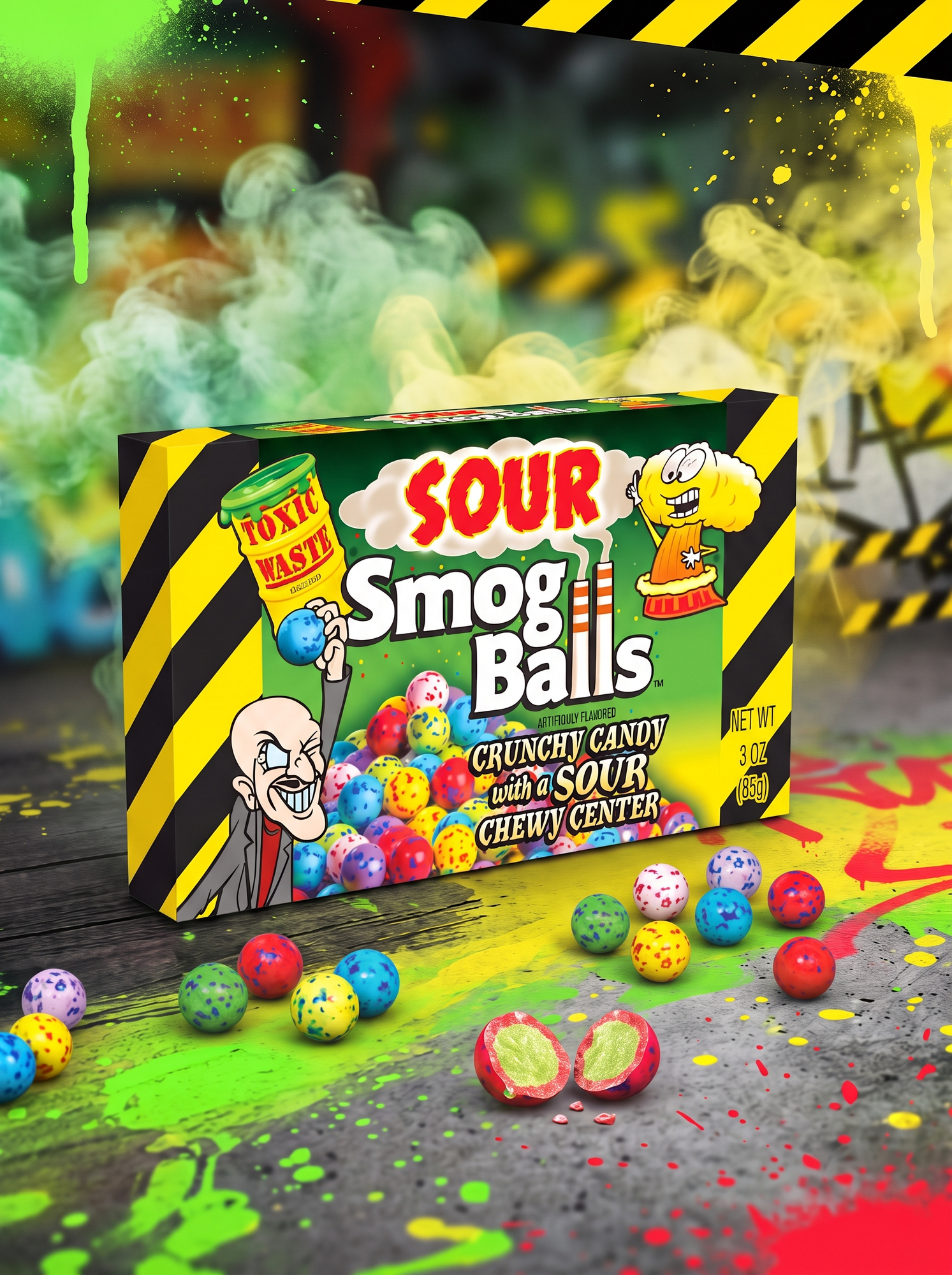 Драже конфеты с кислой начинкой Toxic Smog Balls 85г х 1 шт (Пакистан)