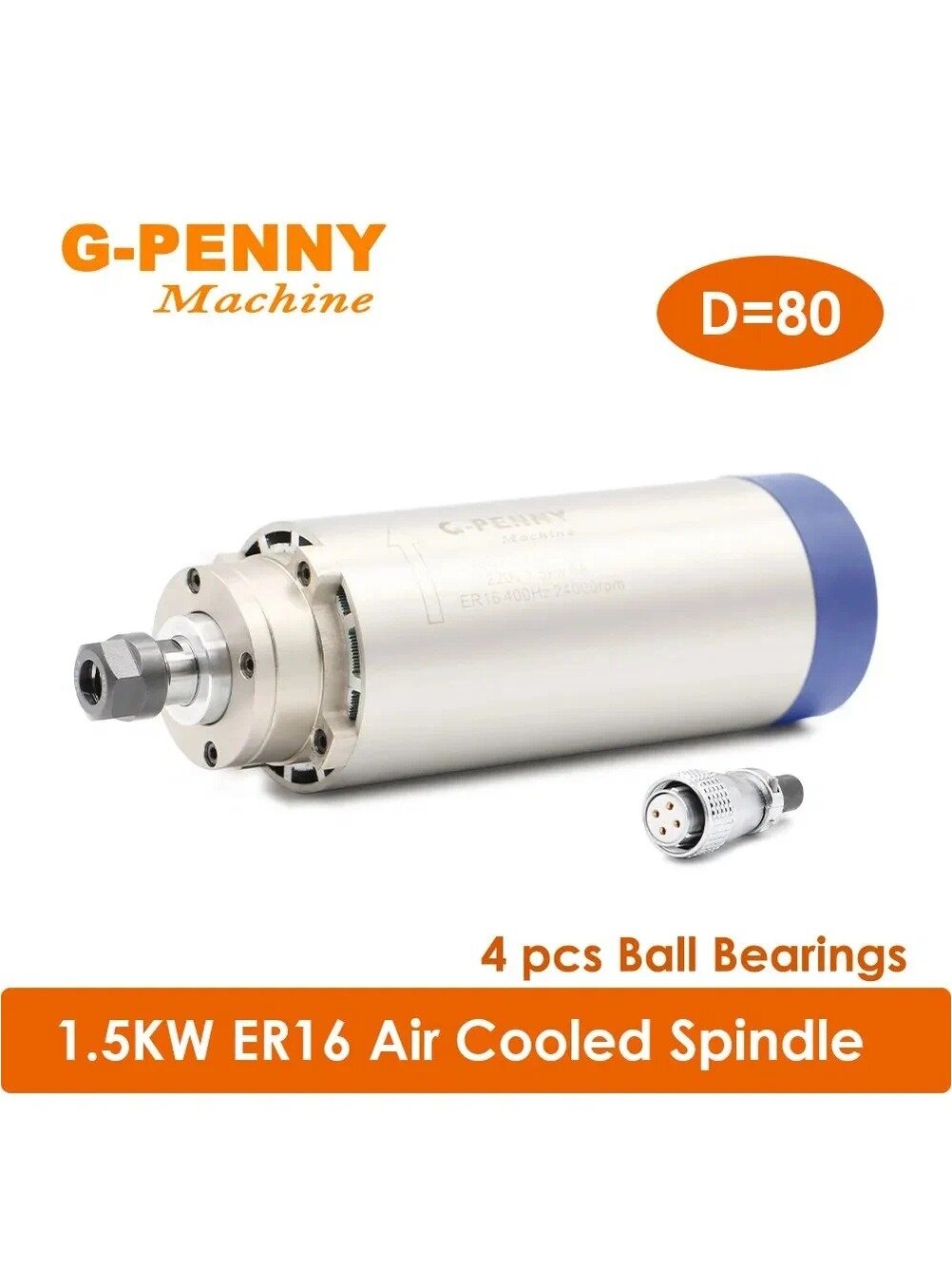 G-Penny 220В 1.5кВт ER16 80мм, Шпиндель для станка ЧПУ с воздушным охлаждением