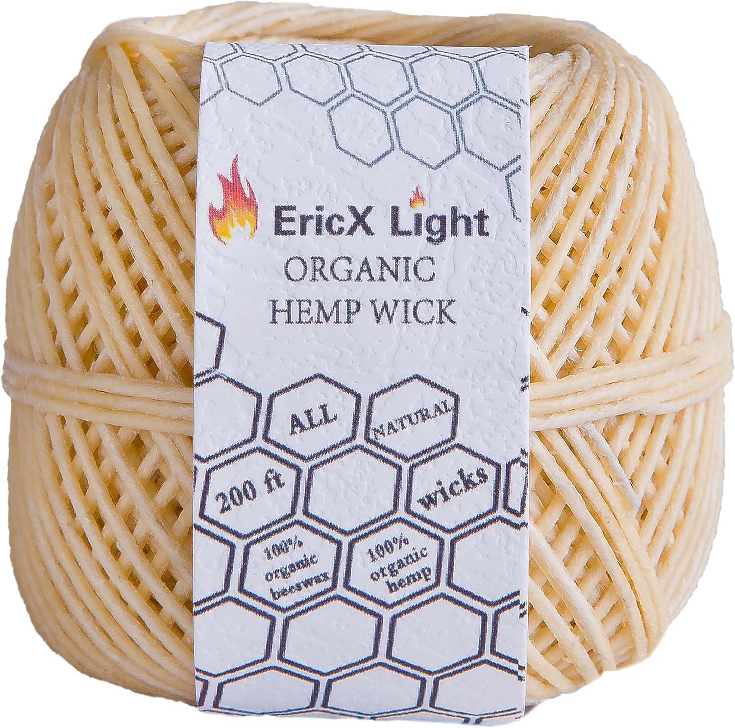 Свеча EricX Light Beeswax Hemp Wick, катушка 200 футов, органический конопляный фитиль, хорошо покрытый пчелиным воском, стандартный размер (1,0 мм).