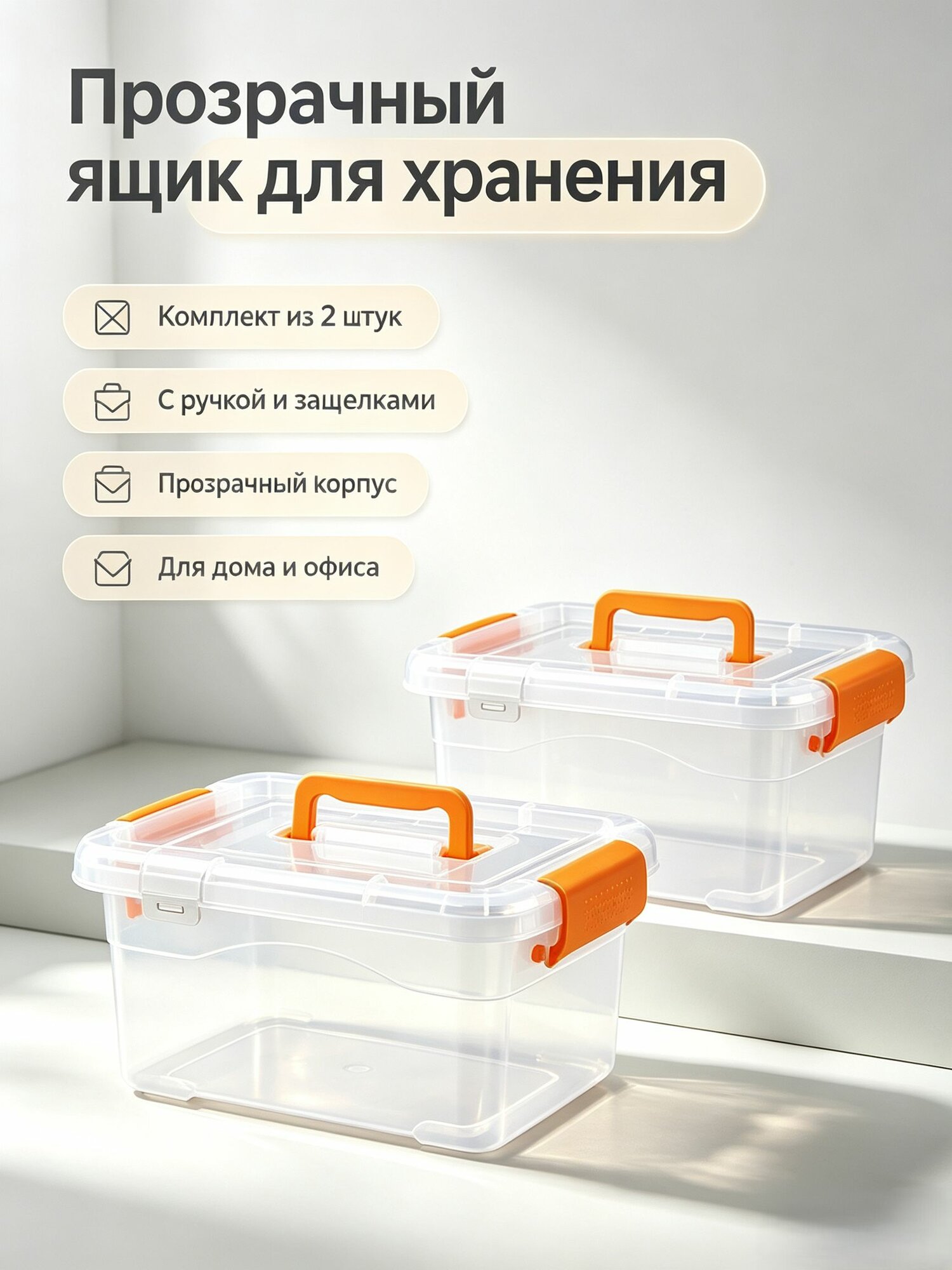 Ящик для хранения длина 19.5 см, ширина 14.7 см, высота 11 см, 2 шт, abs пластик, оранжевый