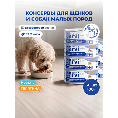 фото Влажный корм jarvi для щенков и собак малых пород с телятиной, 30 шт. х 100 г