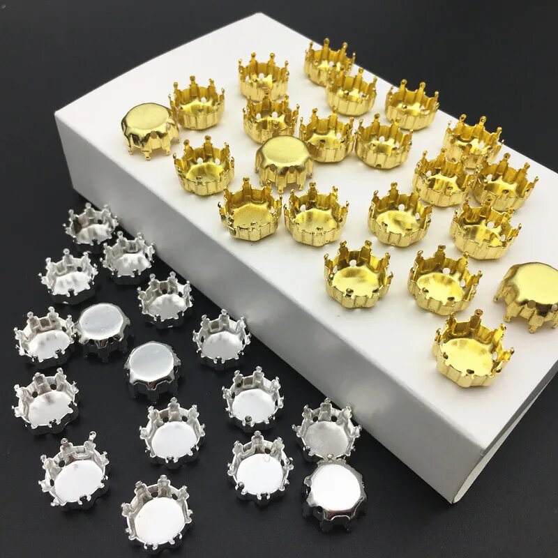 Круглые стразы из смолы Rivoli 12 мм с золотой/серебряной короной Желтый, silver claw, claw