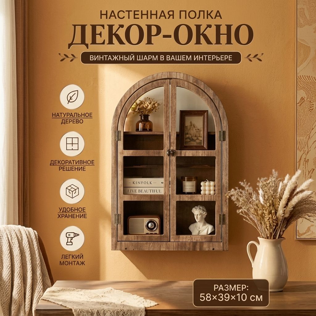 Этажерка, 6 секц, Массив дерева, 39х11х58 см
