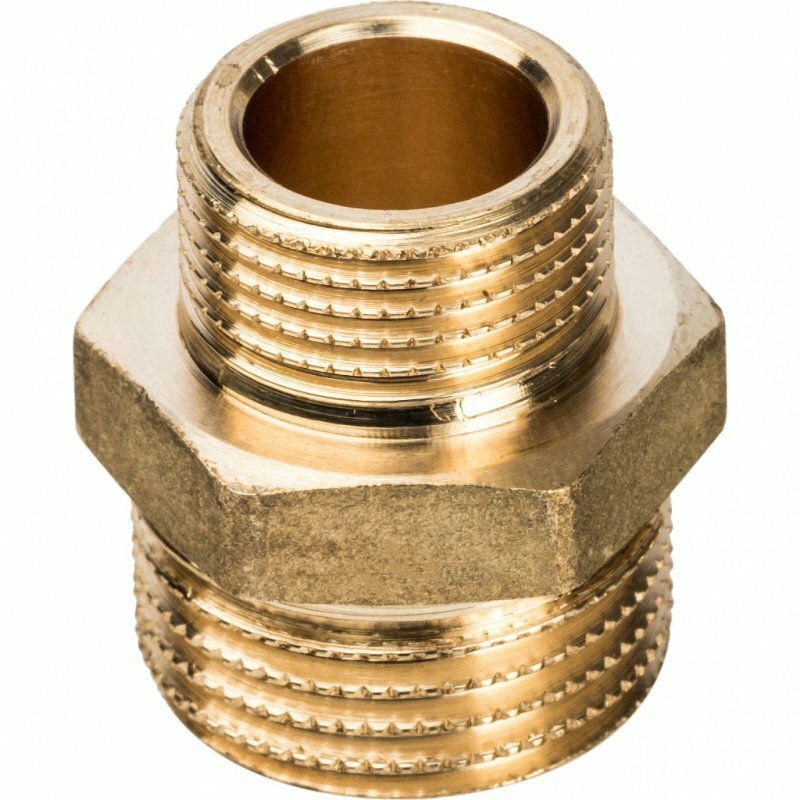 Ниппель переходной резьбовой НР 1/2" x 3/8" латунь STOUT