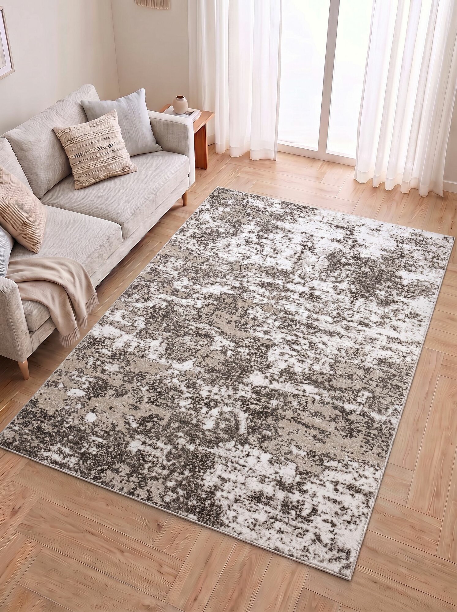 Ковер ворсовый 200x300 джутовый комнатный на пол в гостиную Moon Carpet