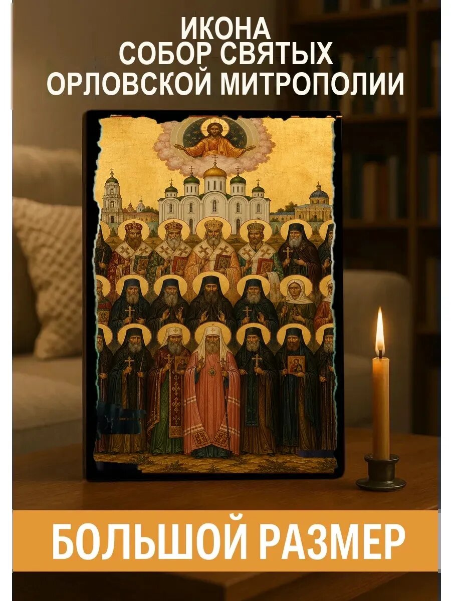 Икона Собор святых Орловской митрополии, на дереве, 30×40 см
