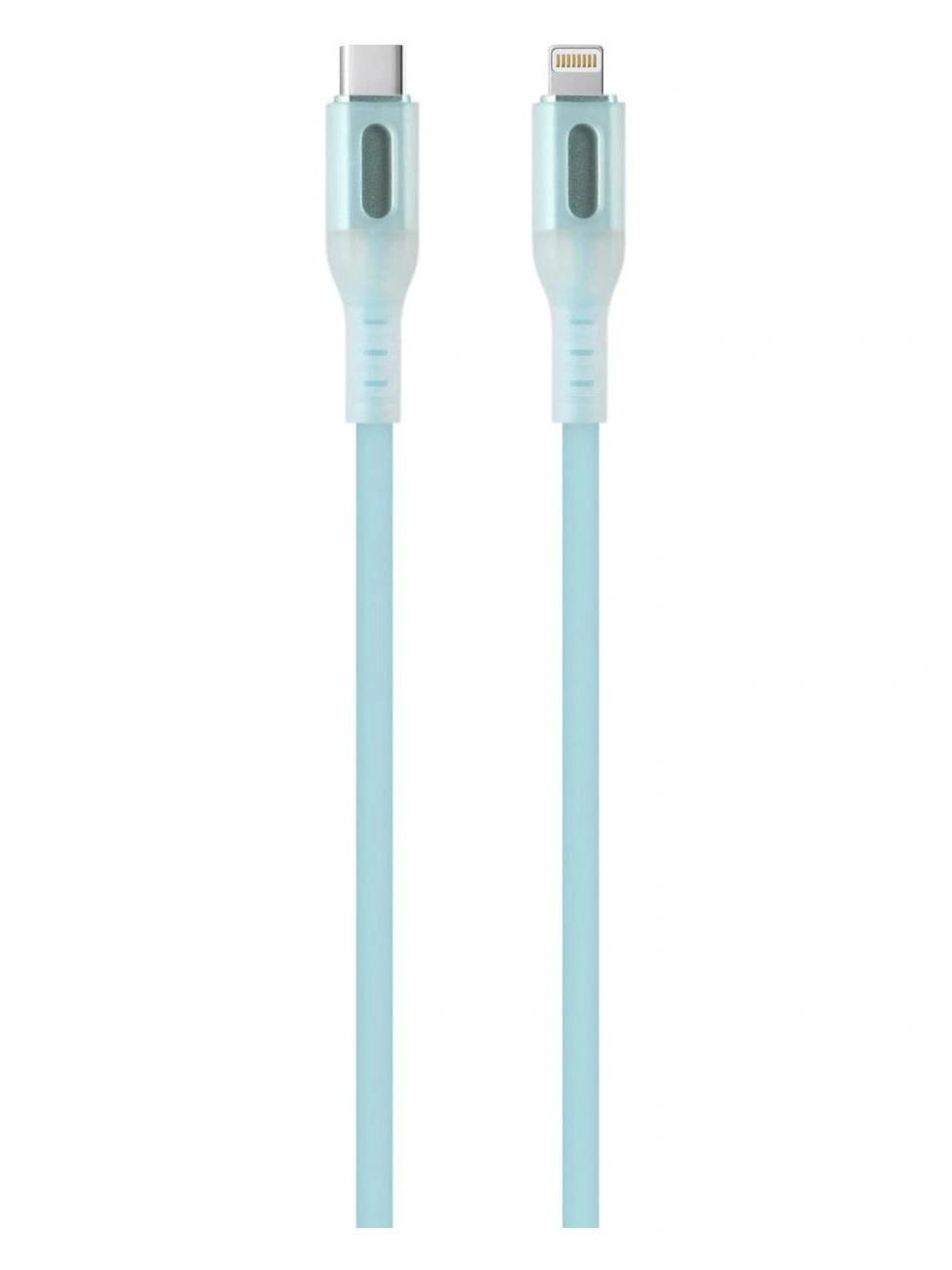 Дата-кабель Red Line pro (Shimmer), Type-C - Lightning 2A, 27W, 1 метр, liquid silicone, коннектор с подсветкой, зеленый