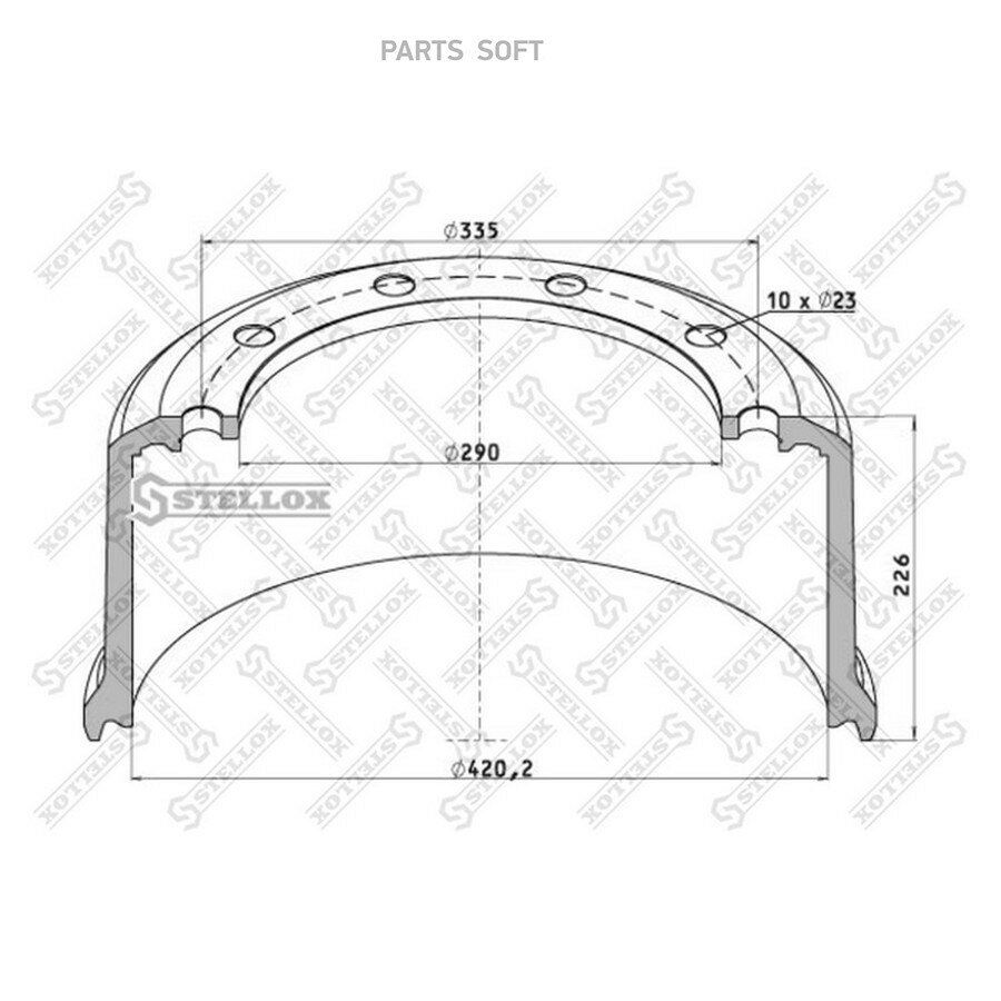 STELLOX 8500041SX 85-00041-SX торм. барабан !420x180/184 H=227 d=290/335 n10x23 под болт\BPW HS. ECO MAXX