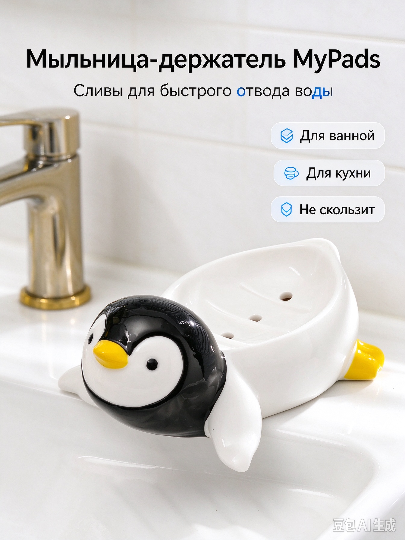Мыльница-держатель MyPads со сливом для ванной и кухни, идеально пишется в любой интерьер в стиле минимализма