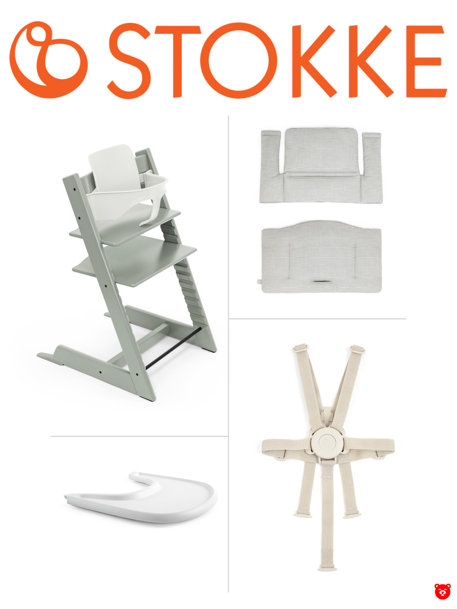 Stokke Стул Tripp Trapp 5в1 сиденье, столешница, ремни, подушка, цвет Glacier Green