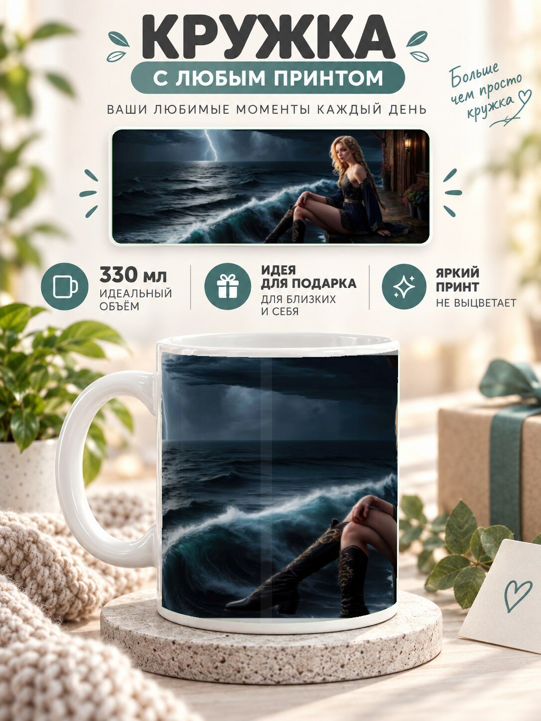 Кружка MoodRoom с принтом, 330 мл, керамика, глянцевая поверхность, с принтом девушки, UG33031199