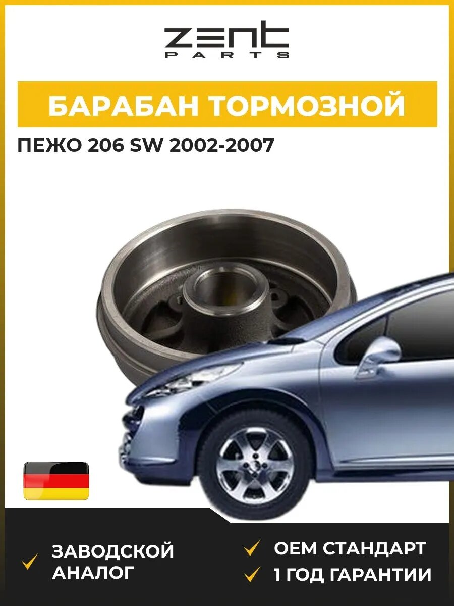 Барабан тормозной Zentparts Z01685 Пежо 206 Sw Peugeot 206 Sw 2002-2007