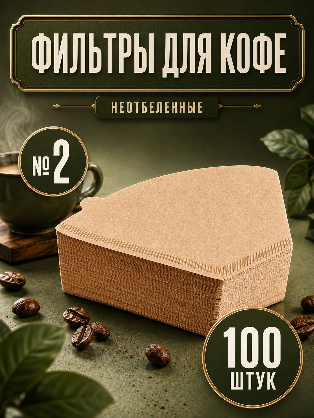 Фильтры для кофе неотбеленные №2, 100 шт
