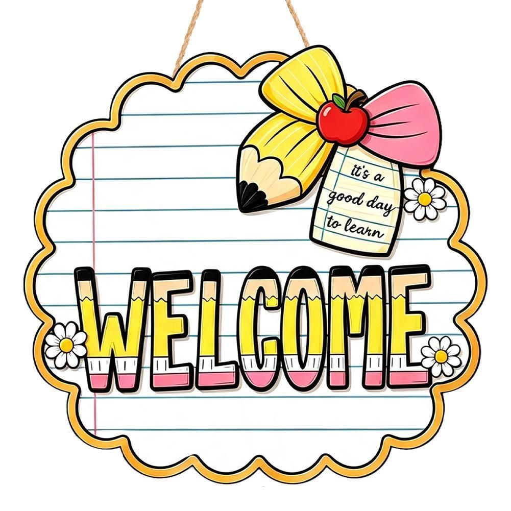 Деревянная подвесная табличка "Welcome" (Модель D, 20 см), декор для класса и детского сада