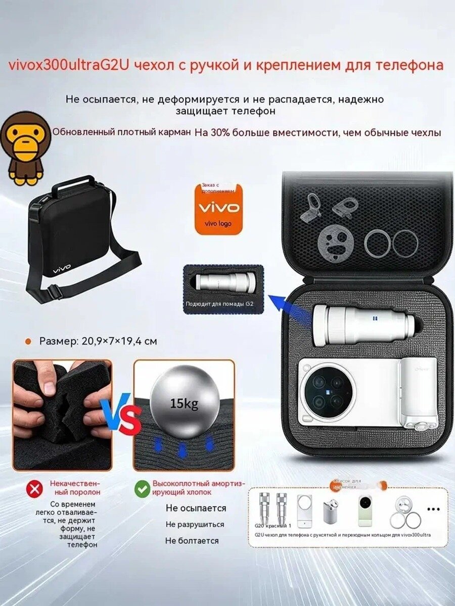 Сумка для фотографа vivo X300Ultra, чехол для G2 Ultra 400mm/G2 200mm, черный, для телефона + объектива + ручки