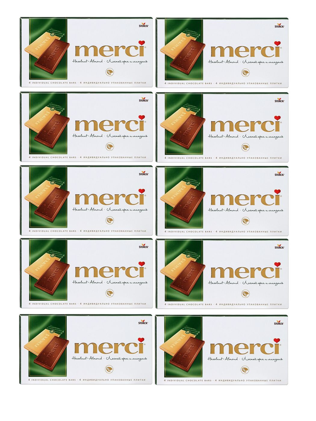 Merci Шоколад Лесной орех и миндаль, 100 гр, 10 шт