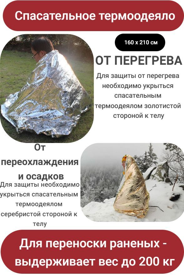 Спасательное одеяло-покрывало изотермическое, 160*210 см от перегревания или переохлаждения LEINA-WERKE (Германия)
